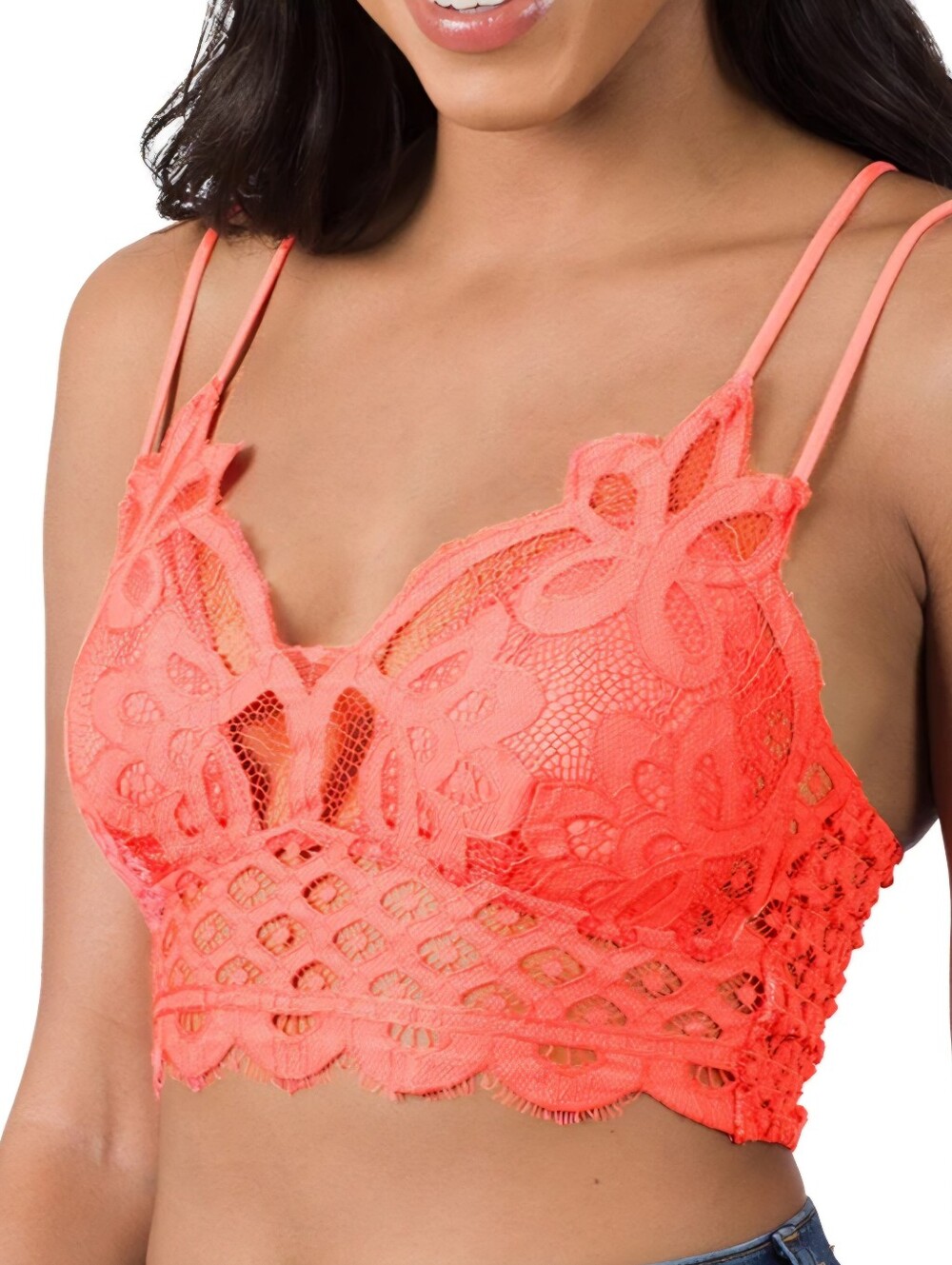 ZenanaWomen Plus Crochet  Lace Bralette Smocking Back Bra- Padded-sizes Various